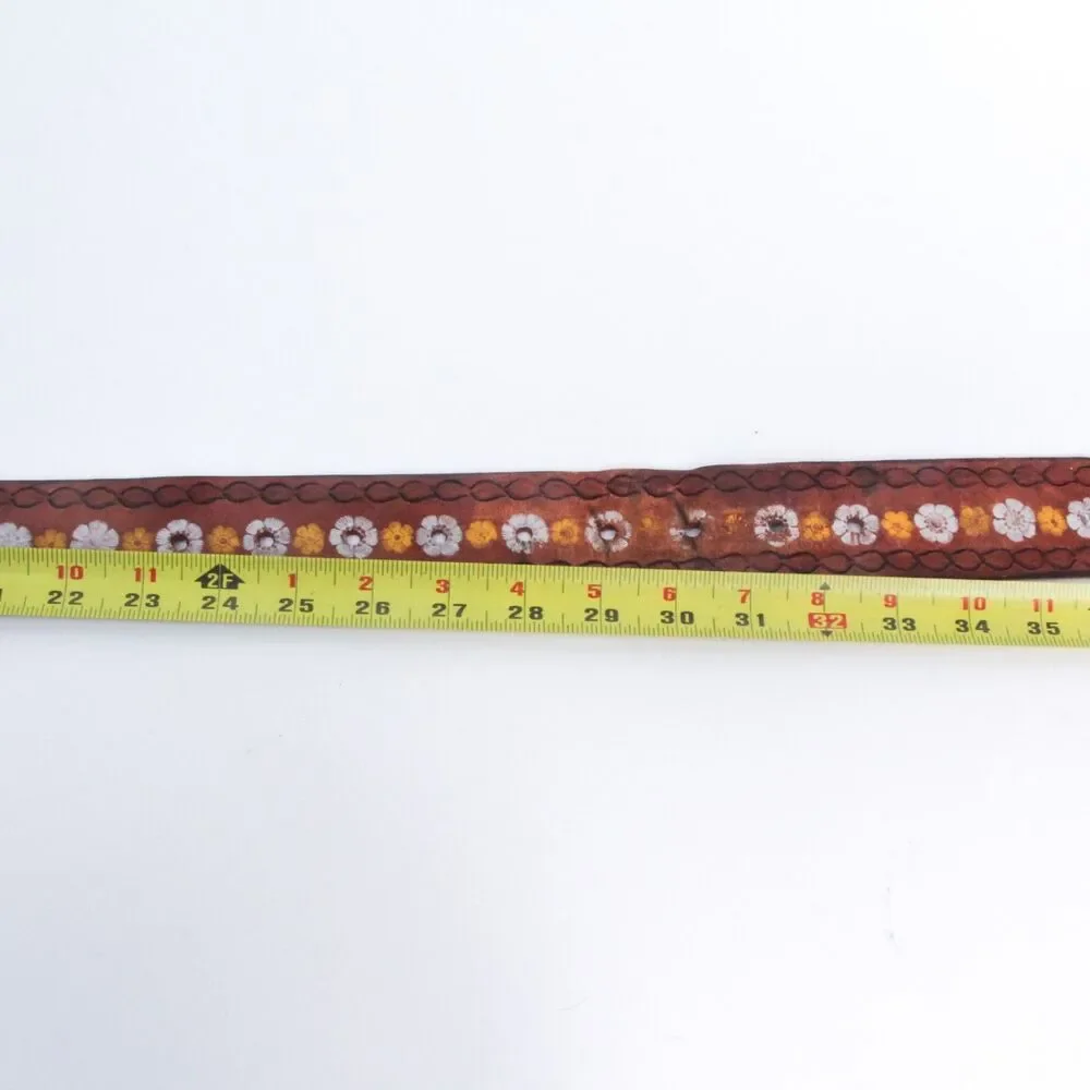 Cesar Ugarte Vintage Boho Western Painted Flower Hand Tooled Leather Belt, 30